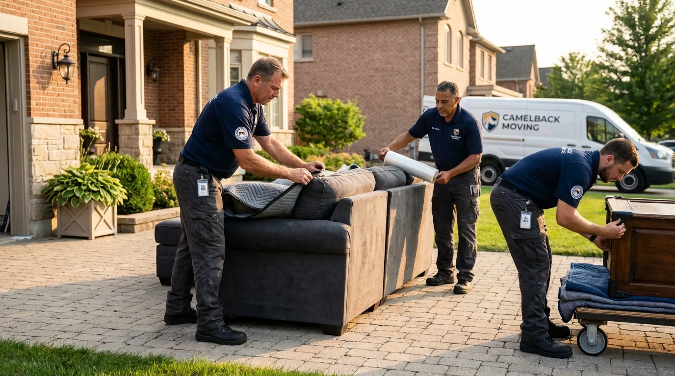 Large estate moving crew wrapping furniture in Mahomet, IL