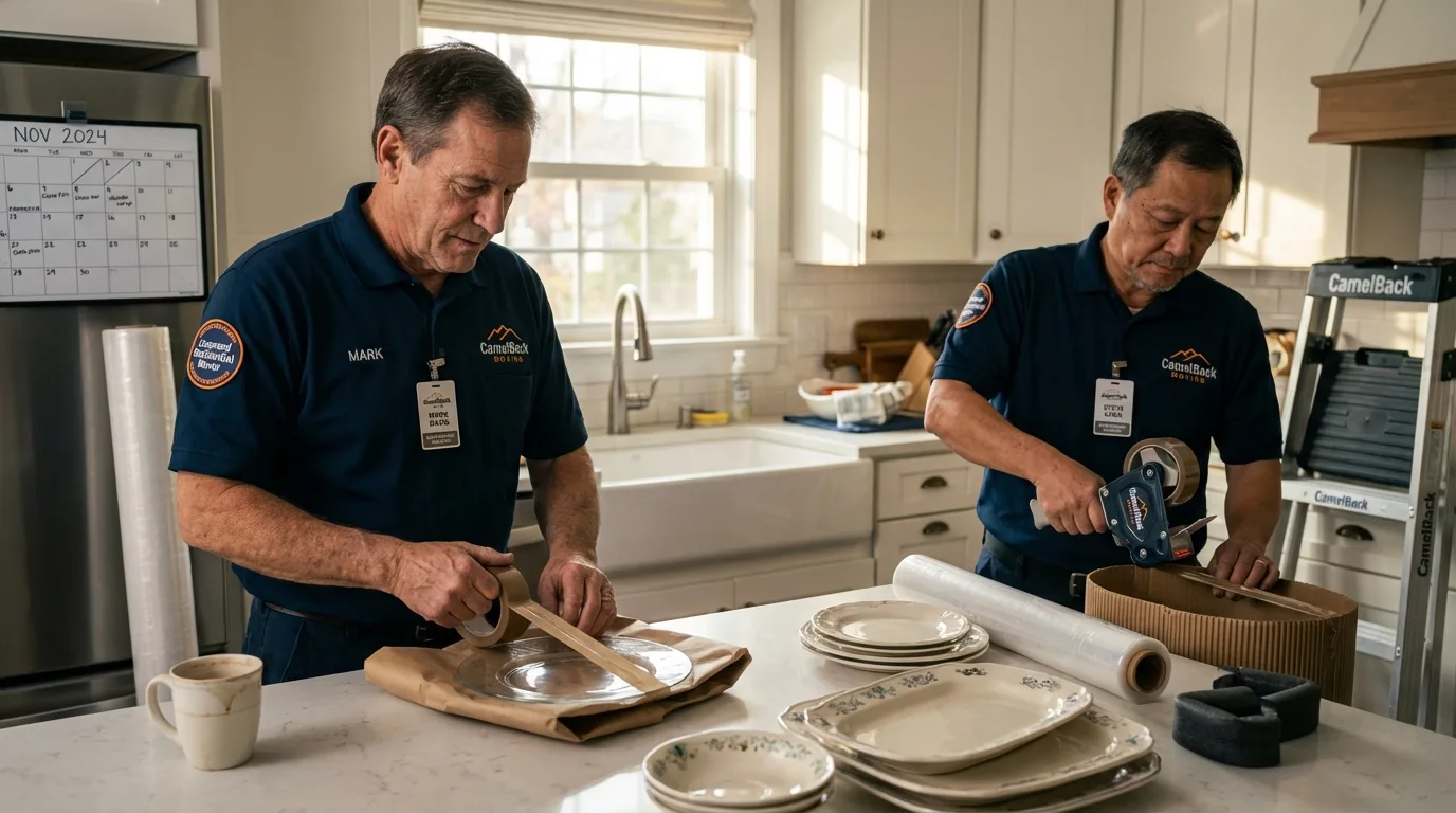 Professional crew packing kitchen dishware in Mahomet, IL